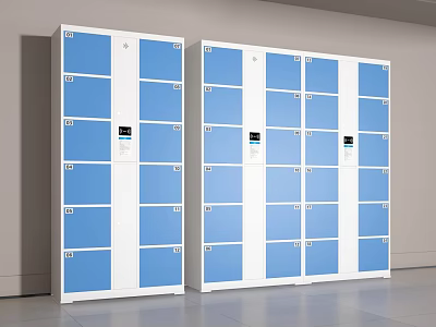 Blue And White Multiple Compartment Lockers With Electronic Locks For Public Storage 3d model