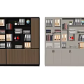 Modern Bookcase Storage Design With Shelves Books Folders Decorations And Cabinet Doors