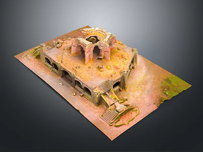 Ancient Ruined Scene With Arched Doorways Stone Steps Broken Walls And Mossy Ground 3d model
