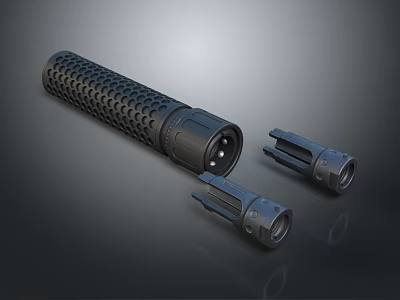 Black Tactical Weapon Flashlight With Honeycomb Grip And Detachable Parts 3d model