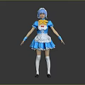 Game And Movie Character Blue Hair In Blue White Maid Outfit Yellow Neckerchief White Apron