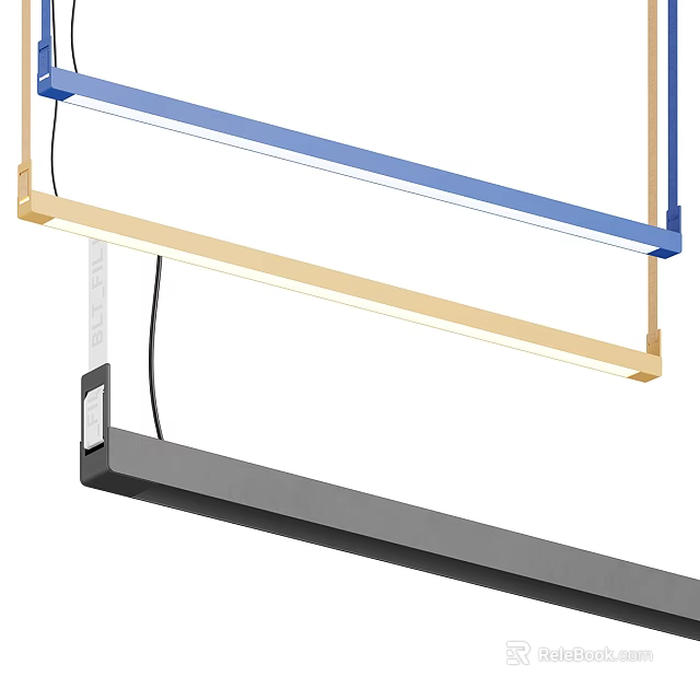 Stylish Ceiling Light With Blue Beige Linear Strips Mounted On Grey Ceiling Structure 3d model