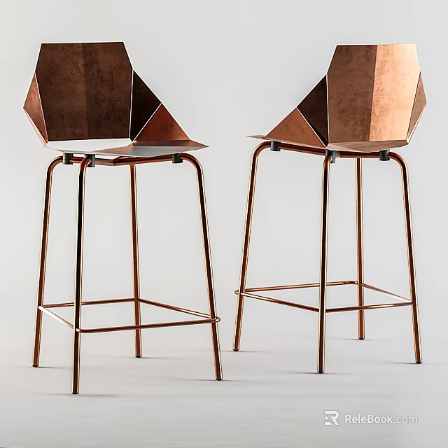 Modern Geometric Copper Colored Bar Stools With Angled Backrest And Metallic Frame 3d model