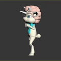 Adorable 3D Cartoon Creature Character With Pink Hair Horns Blue Bow Tie And White Body