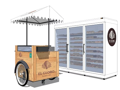 El Globo Food Cart With Canopy And Refrigerated Display Case 3d model