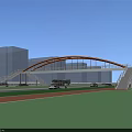 Modern Orange Arch Bridge with White Deck and Supporting Piers Design 3d model