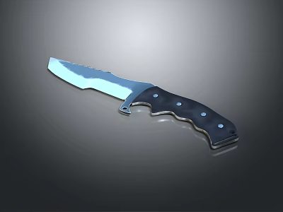Sharp Serrated Blade Knife With Black Ergonomic Handle And Metal Rivets 3d model
