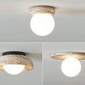Modern Ceiling Lights With Wooden Textured Bases Spherical Lamps And Curved Shades