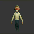 Cartoon Old Man With White Hair Mustache Striped Shirt Bow Tie And Blue Pants
