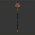 Ornate Golden Staff Weapon With Black Shaft And Intricate Top Design