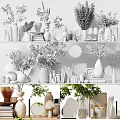 Elegant Modern Decorative Ornament Set with Plants Vases Clock Books and Home Decor