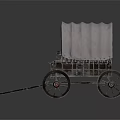 Vintage Old-fashioned Covered Wagon Featuring Canvas Cover Wooden Wheels And Frame