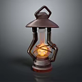 Vintage Design Candle Lantern With Metal Frame Glass Shade And Warm Flame