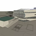 Modern Geometric Architectural Exterior Design With Glass Facade And Stone Walls