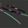 Three Futuristic Swords Weapon With Red Glowing Blade And Black Hilt Design