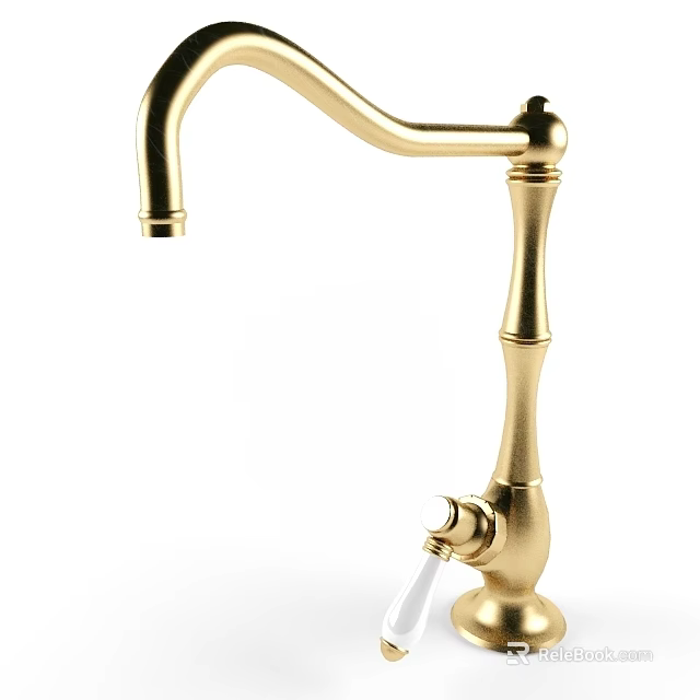 Elegant Golden Brass Faucet With Modern Sleek Design And Flowing Water 3d model 
