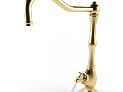 Elegant Golden Brass Faucet With Modern Sleek Design And Flowing Water 3d model
