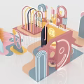 Colorful Creative Play Space With Geometric Arches Steps And Bright Tones