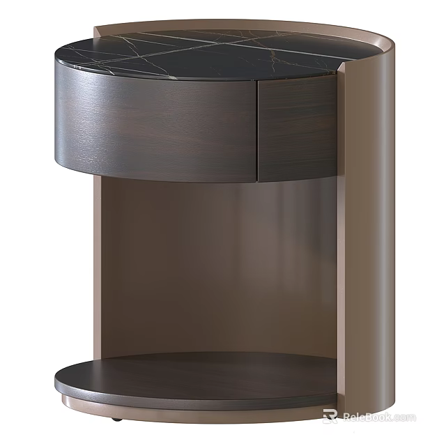 Modern Dark Wood Nightstand With Single Drawer And Circular Top Design 3d model 