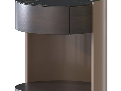 Modern Dark Wood Nightstand With Single Drawer And Circular Top Design 3d model