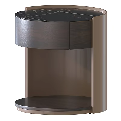 Modern Dark Wood Nightstand With Single Drawer And Circular Top Design 3d model