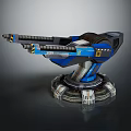 Futuristic Blue Mechanical Weapon With Double Barrel And Circular Metallic Base