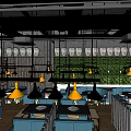 Modern Restaurant Interior Featuring Spacious Layout Wooden Tables And Warm Lighting 3d model
