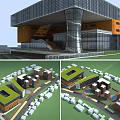 Modern Office Building Design With Glass Curtain Walls Metal Structure And Green Roof