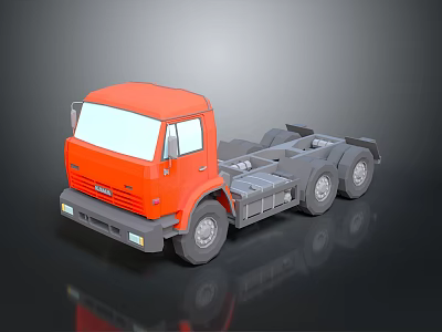 Orange Commercial Truck Cab Chassis 3D Model on Dark Reflective Surface 3d model