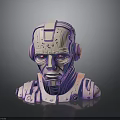 Futuristic Mechanical Robot Head 3D Model With Metallic Texture And Red Eyes