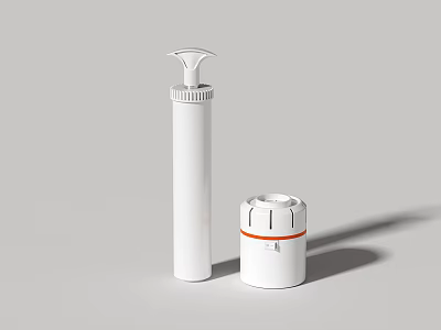 White Plastic Containers With Pump Dispenser And Small Orange Ring Design 3d model
