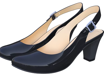 Black Patent Leather High Heels With Buckle Strap And Block Heel Design 3d model