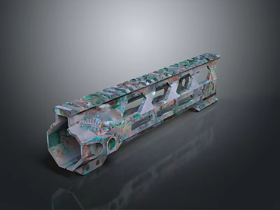 3D Rendered Tactical Weapon Part Featuring Camouflage Pattern And Metallic Structure 3d model