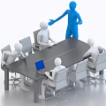 Group of People Having Meeting Around Table With Laptop and Presenter