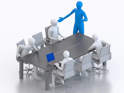 Group of People Having Meeting Around Table With Laptop and Presenter 3d model