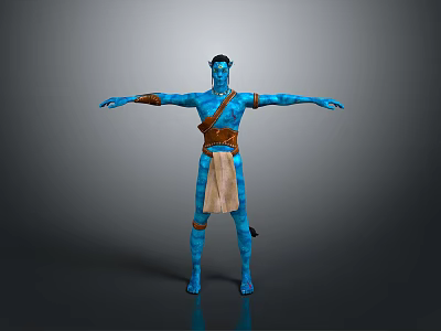 Blue Skinned Game Movie Character With Arms Outstretched Brown Sash And Beige Loincloth 3d model