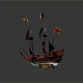 Vintage Sailing Ship Model With Multiple Masts Colored Sails And Decorative Flags