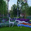 Modern Garden Landscape Design With Outdoor Seating Green Plants And White Umbrella