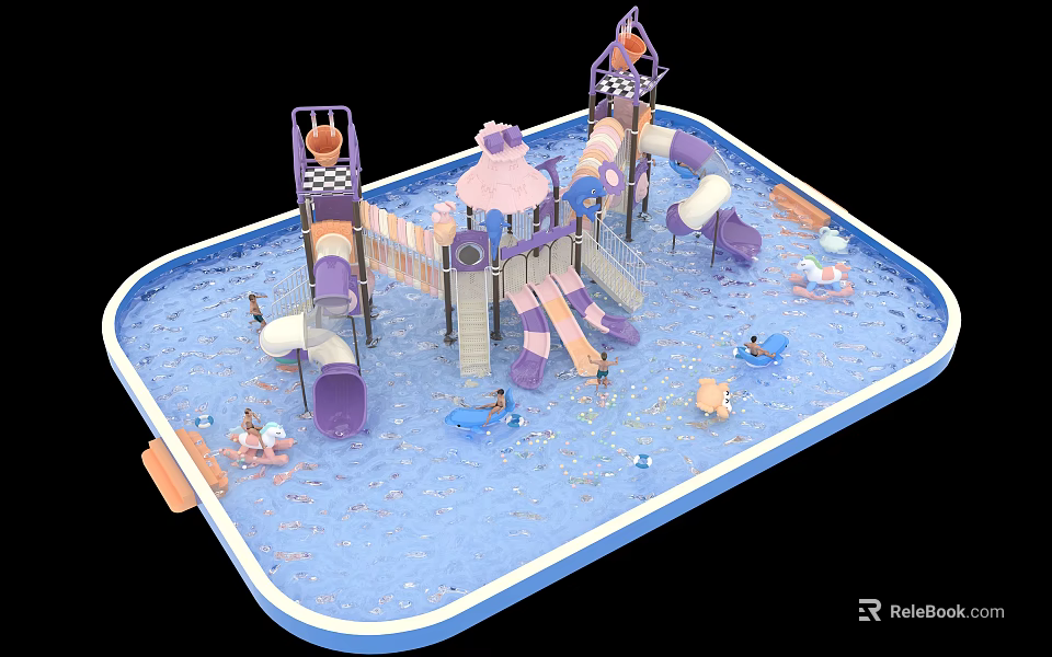 Outdoor Water Playground with Colorful Slides and Kids Recreational Activity Areas 3d model 