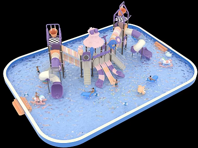 Outdoor Water Playground with Colorful Slides and Kids Recreational Activity Areas 3d model