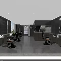 Modern Hair Salon Interior Design With Barber Chairs Reception Counter And Plants
