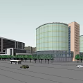Modern Urban Building Complex With Green Spaces Central Plaza And Roads