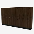 Brown Wooden Storage Lockers With Multiple Compartments And Metal Handles