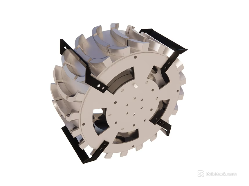 Industrial Metal Fan Impeller With Blades And Black Mounting Brackets 3d model 