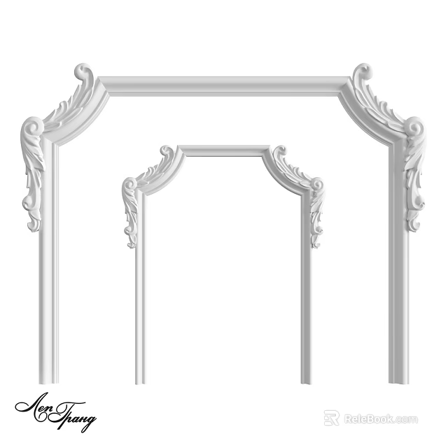 Elegant White Carved Decorative Door Frame Components With Ornate Details 3d model 