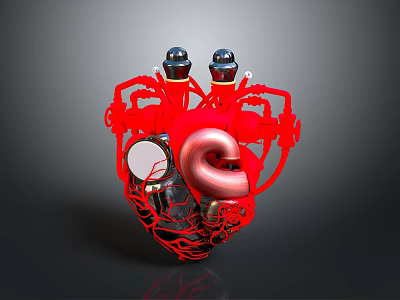 Red Mechanical Heart Shaped Doll With Intricate Internal Metal Components And Creative Design 3d model
