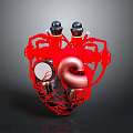 Red Mechanical Heart Shaped Doll With Intricate Internal Metal Components And Creative Design