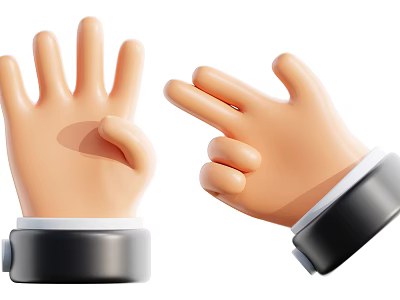 Cartoon Hand Shaped Decorative Ornament Set With Black Bases For Home Decoration 3d model