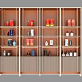 Modern Wine Cabinet With Multiple Open Compartments Displaying Various Bottles And Storage Boxes 3d model