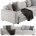 Modern Light Gray Sectional Sofa With Soft Pillows And Dark Throw Blanket 3d model